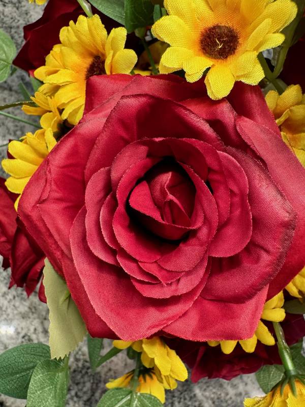 up close red rose and daisy