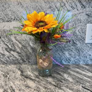 Lifestyle orange sunflower, lavender, poppy and grass